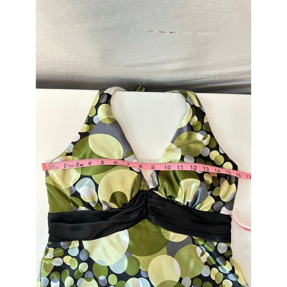 Y2K Speechless Babydoll Halter Mini Dress Size 11 Satin Green Rockabilly  Retro - Picture 11 of 13